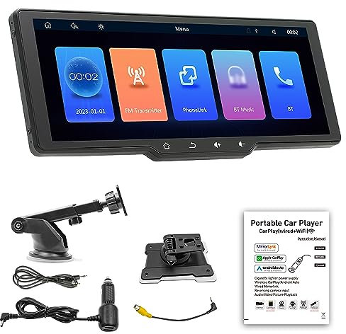 Hanzete Portable Wireless CarPlay Multi-language Car Video Recorder Car Camera Auto Camcorder 10.26in Car Rearview Camera Mobilephone APP Control Car MultiMedia Player