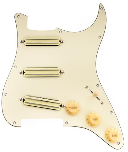 Musiclily Pro-SE ST-DPHC SSS Vorverdrahtetes Schlagbrett Pre-Wired Pickguard mit Keramik Mini Rail Humbucker für Strat Style E-Gitarre, 3-lagig Creme | mit Keramik-Mini-Schienen-Humbucker, für Stratocaster-E-Gitarre