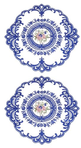 QUARKZMAN 2Pcs Tovagliette Pizzo Retro, Centrini All'uncinetto Francesi Rotondi Ricamati Tovagliette Cave per Vaso Tavola da Pranzo Cucina Feste 28x28cm, Blu Scuro