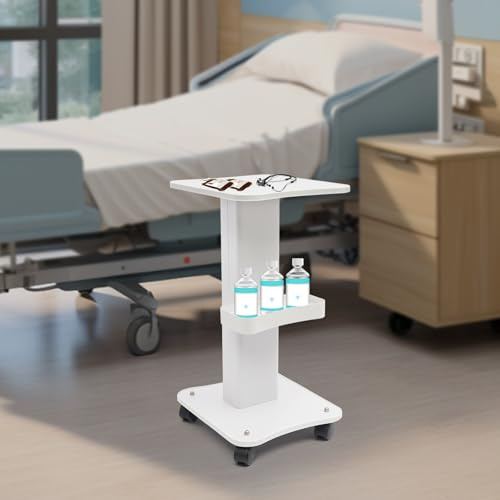 Kosmetikwagen 2-Lagiges ABS Salonwagen Tragbar Beauty Salon Trolley, Kosmetikwagen mit Rollen Salon für Schönheitsinstrument Medizinischer Wagen,Weiß