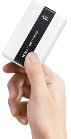 VRURC Power Bank 20000 mAh - Batteria esterna piccola e portatile con 22,5 W QC & PD 3.0 ricarica rapida, USB-C, 6 porte e indicatore LED, power bank certificato CE per iPhone, Samsung, Huawei, iPad e