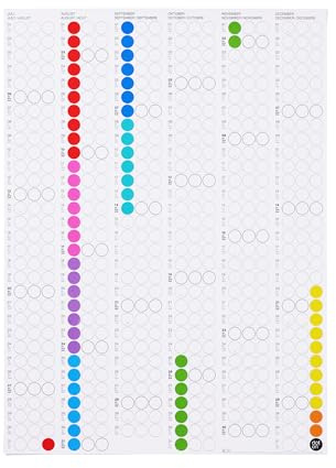 dot on Halbjahreskalender 2026 mit bunten Klebepunkten - Wandkalender 2026, Familienkalender, Jahresplaner, Kalender zum Selbstgestalten, mit Aufklebern in drei Farbvarianten (Rainbow)