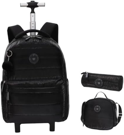 SNGUOQ Schulranzen Mit Rollen Rollrucksack for Mädchen, Schüler, Bücher, Laptop-Rucksack auf Rädern, Schultrolley, Tasche for Kurze Reisen(Black)