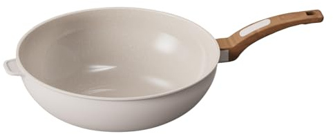 Cooksmart Signature 30cm Wok Pan, Cast Aluminium, Ivory | PFOA & PFAS free, induction compatible, dishwasher safe, ergonomic handle, suitable for all hob types