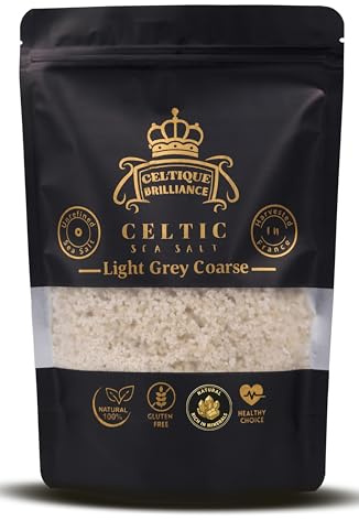 Celtique Brilliance Sale marino celtico grosso 350 g – sale celtico francese grigio chiaro non raffinato – 82+ ricco di minerali – sacchetto richiudibile – raccolto a mano da Guerande Francia