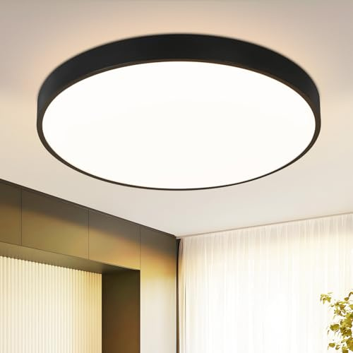 Laittiin Deckenlampe LED Deckenleuchte Badezimmer - 21CM Schwarz Flurlampe Decke 12W Rund Küchenlampe IP44 Wasserfest Badlampe 3000K Warmweiß Modern Schlafzimmerlampe für Flur Küche Bad Balkon
