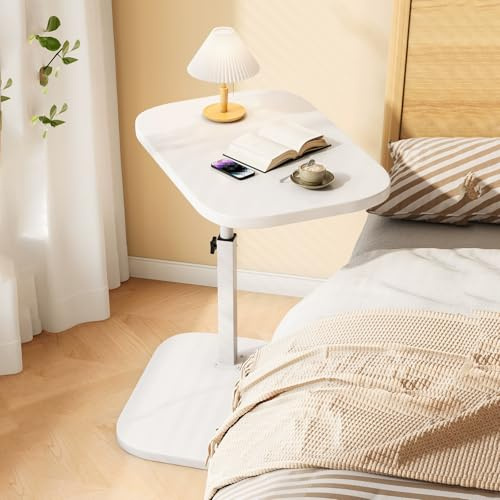 Verstellbarer Laptoptisch in C-Form, Schreibtischhöhe 4976 cm, tragbarer Beistelltisch aus Holz, für Wohnzimmer, Schlafzimmer, Büro, modernes weißes Design