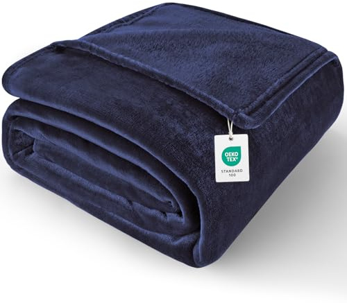 Cinkee Coperta in Pile 150x200 cm,Certificata Oeko-TEX,Antipilling,Coperta Calda per Divano,Letto Singolo e Matrimoniale,Accogliente e Spessa per Tutte le Stagioni,Blu