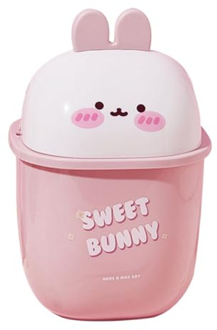 Toyvian Mini Cubo Basura de Escritorio con Tapa Abatible Diseño Conejito Pequeño y Lindo Bote Basura para Mesa Papelera Decorativa Compacta para Oficina y Hogar