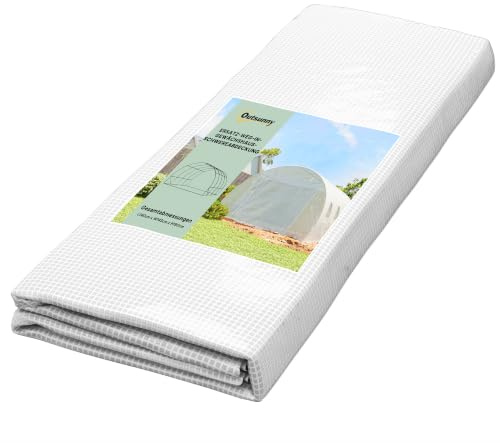 Outsunny Gewächshausfolie 3 x 4 m Wasserdicht mit Rolltür 8 Fenster Weiß | Polyethylenfolie, UV Schutz, Reißfest, Gartenfolie Abdeckplane, für Folientunnel Gartenarbeit, Tunnelfolie, NUR Folie