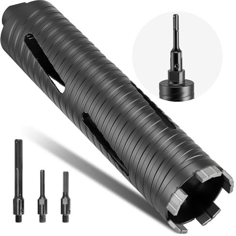 VEVOR Punte per Muratura Diametro 64 mm, Profondità di Foratura 241 mm, Filettatura Interna M16, Punta Carotatrice Diamantata a Secco con 3 Adattatori, Chiave Esagonale per Cemento Armato