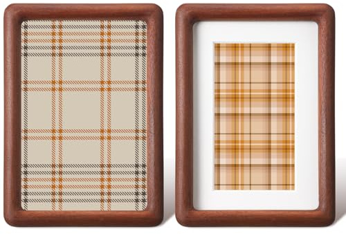 Wenqik 2 Pcs Walnut Wood Picture Frames, Standing Desk Photo Frame, Walnut Solid Natural Wood Tiny Picture Frame with Acrylic, 3.5 x 5 with Mat or 4 x 6 Without Mat for Tabletop and Wall Mounting