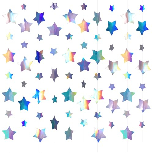 3 ghirlande decorative a stella, 12 m, in carta iridescente, con 90 stelle per feste, matrimoni, baby shower, compleanni, lauree e decorazioni per feste