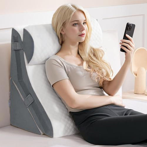 Kohentact Coussin Triangulaire 3-en-1 Ergonomique, Set de Coussin de Soutien en Mousse à Mémoire de Forme, Inclinaison Réglable pour Dos et Jambes, Idéal pour la Lecture et Le Repos au Lit