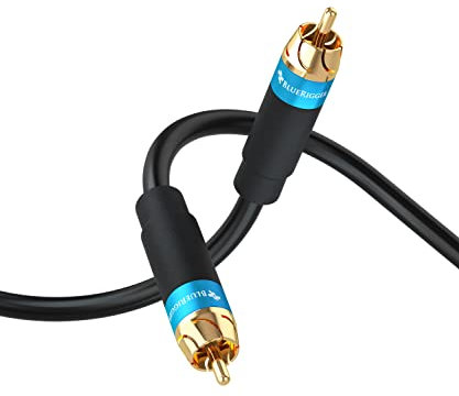 BlueRigger RCA Audio Subwoofer Cable (10.5M, Dual Shielded, Gold Plated RCA Connectors) – for Subwoofer, Amplifier, Home Theater