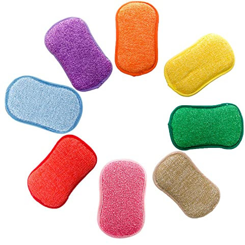Antibacterial Microfiber Dual Action scrubbing Sponge, Pack of 5 AUERVO Kitchen Washing Up Cleaner Pads Scrubs Sponges Wash Pad Cloth non-stick pans non-scratch