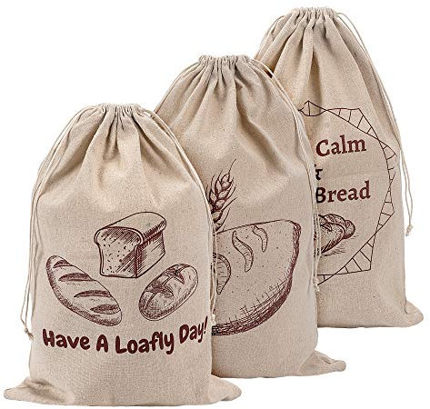 Linen Bread Bags for Loaf Storage, Bags for Homemade Breads, Pack of 3 Reusable Linen Bags for Sourdough, Natural Storage for Artisan Breads, Gift for Bread Makers, Bakers, Housewarming, Wedding Gifts