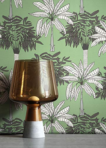 Newroom Tapete Grün Vliestapete Dschungel - Mustertapete Modern Weiß Grau Palmen Bananenblatt Floral Dschungeltapete Blumentapete Regenwald inkl. Tapezier-Ratgeber