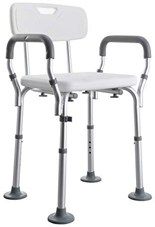 CO-Z Shower Chairs for Elderly, Wide Frame Shower Stool with Anti-Skid Rubber Feet, Shower Seat with Adjustable Back and Armrest for Mobility, Maximum Load 100kg
