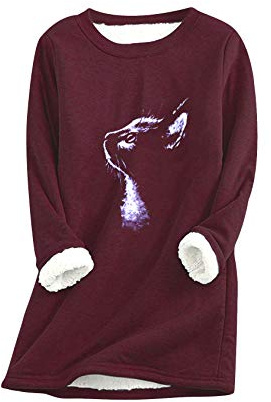 EFOFEI Frauen Langarm O-Ausschnitt Pullover Herz Muster Langarm Pullover Dickes Vlies Warme Lässig Blusen Weiche Und Bequeme Home Top