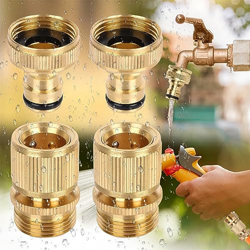 4 Stück Massivem Messing Schnellkupplung, 2-in-1 Innengewinde Wasserhahnanschluss Adapter, 3/4 Zoll Schlauchanschluss Messing, Für Waschmaschine, BSP Gartenschlauch, Autowäsche