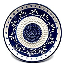 Kaladia - Plato rallador de cerámica - ideal para jengibre, parmesano, etc. - Diseño: azul/blanco - Diámetro: 12 cm - Hecho a mano y pintado a mano - Fabricado en España