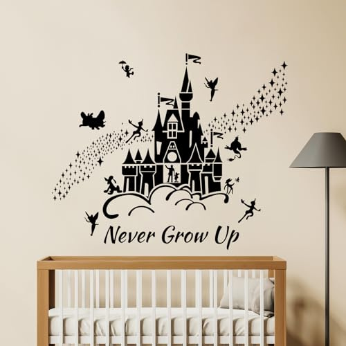 Tanlaby Hada Castillo Pegatinas de Pared Dibujos Animados Animales Adhesivos Vinilos Elefante León Cebra Mariposa Decorativos Pared para Bebé Habitación Cuarto de Jugar Guardería Infantiles(Nero)