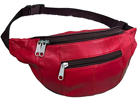 Ras 1013 Gürteltasche, Bauchtasche für Herren und Damen, Leder, mit verstellbarem Gürtel, rot, 38cm x 15cm, Crossbody