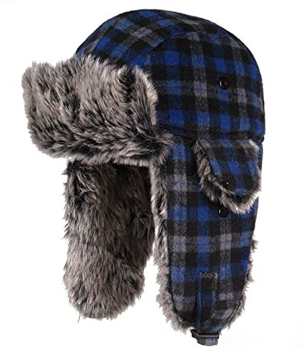 DEPAJA Russische Mütze Ushanka Fliegermütze Unisex Plaid Trapper Ohrenschützer Mütze Winter Warme Ohrenschützer Ohne Traufe Skimützen Geeignet Für Radfahren, Weiß, Einheitsgröße