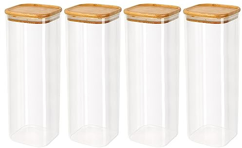 Schramm® Set de 4 ou 5 bocaux à provisions carrés avec couvercle en bambou en 6 tailles différentes Boîtes à provisions étanches à l'air Bocal à provisions Bocal de conservation, Dimension:2200 ml