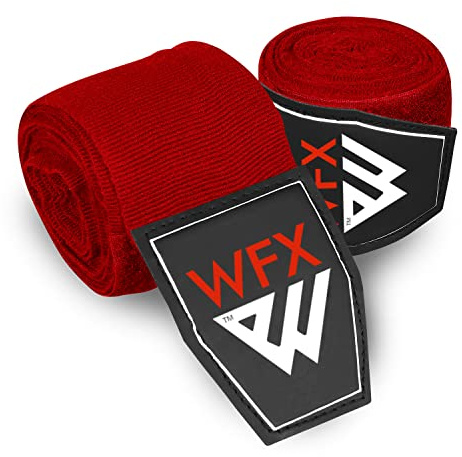WFX Fasce Boxe 3,5m & 4,5m, Arti Marziali Bende Boxe, Supporto Polso Fascia Box'e per Pugni, Protezione Delle Dita, Allenamento Elastica Pesante per Box'e, MMA, Muay Thai (Rosso 4,5 M)