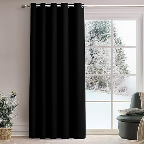 PANOVOUS Extra Wide Blackout Curtain for Bedrooms – 100W X 96L Inch Portable Eyelet Partition Screen, Ideal for Privacy and Sliding Glass Doors, Enhancing Home Comfort and Style, 1 Panel BLACK