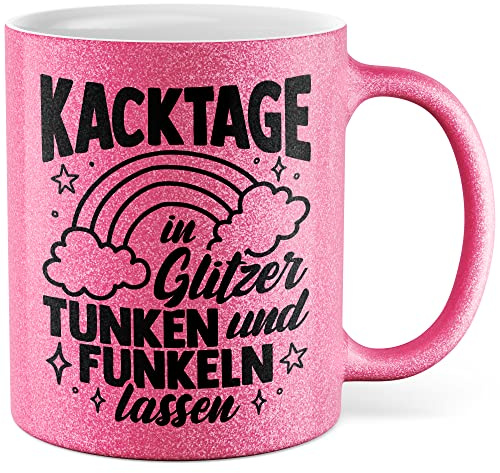 Glitzer Tasse lustig Kaffee-Becher mit Spruch Pink Kaffeetasse schlechter Tag Motiv Rosa Funkel Teetasse Frauen Geschenk Freundin Geschenkidee Kollegin (Pink Glitzer)