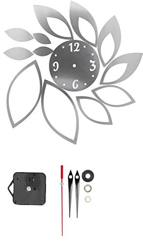 Tomotato Orologio da Parete 3D Fai da Te, Orologio Moderno con Adesivo A Specchio Lotus per La Casa, La Cucina, Il Soggiorno e La Decorazione Artistica Murale di Sfondo(d'Argento)