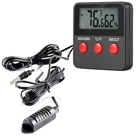 GERUI Thermomètre hygromètre numérique à piles pour terrarium - Thermomètre hygromètre numérique - Capteur à distance - 6 x 6 cm - Pour reptiles, terrariums, animaux