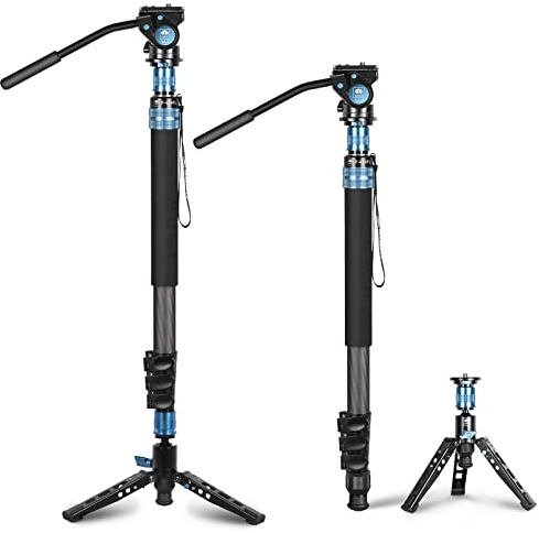 SIRUI P-424FL Camera Monopod for Photography, 198cm Carbon Fibre Monopod with Removable Tripod Stand Base, Travel Monopod with VA-5 Fluid Head for DSLR Camera, Video Camcorder, Max Load 12kg