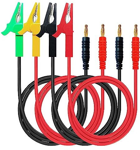 WOODGUILIN 30A Testkabel 2 Paare | 12AWG 30cm 4 Farben | Bananenstecker-Krokoklemmen für Batterieprüfung