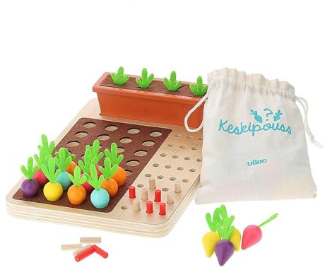 Keskipouss Erntetag Lernspiel aus Holz für Kinder ab 3 Jahren | Erkennen von Obst und Gemüse -fördert Beobachtung und Wortschatz -illustrierte Teile -eine wirklich tolle Geschenkidee