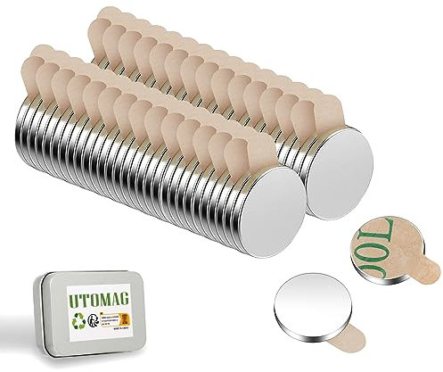 UTOMAG 60 Stück Selbstklebende Magnete 8x1mm, Neodym Magnete, Mini Klebemagnete, Runde Selbstklebende Powermagnete für Whiteboard, Kühlschrank, Fotos, Basteln, Jalousien, Büro, Schule, Küche