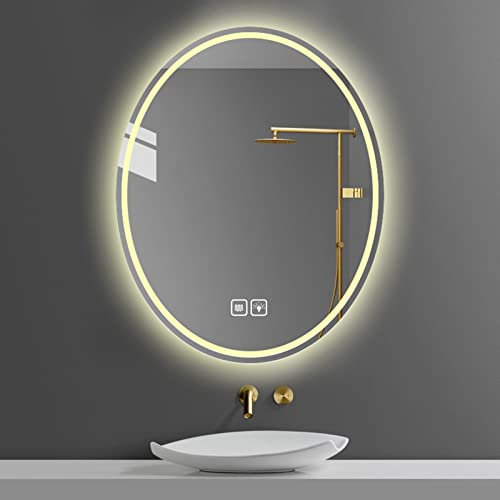 LED Badezimmerspiegel 40X70cm|50X70cm|60X80cm, Großer Ovaler Wandspiegel, Dekorativer Spiegel, Anti-Beschlag Dimmbarer LED Eitelkeitsspiegel Mit Memory-Funktion, Touch Sensor, IP44 ( Size : 50X70cm )