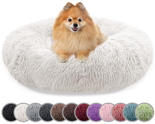 bluzelle Hundebett für kleine Hunde & Katzen, 60cm Hundekissen Rund Donut Kissen Hundekorb Plüsch, Katzenbett Flauschig Katzenkissen Waschbar rutschfest Weich, Farbe:Cream