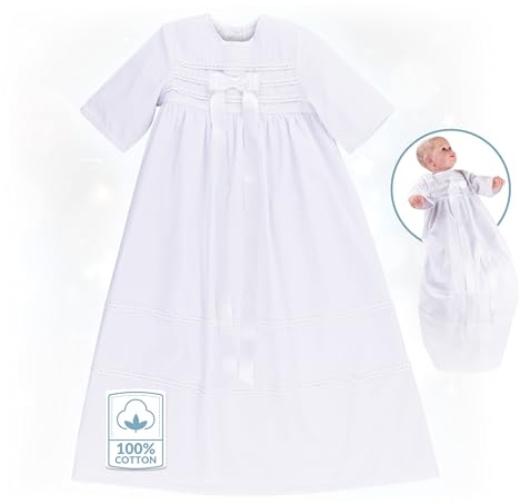 Bateo Design Abito da battesimo in cotone Simon con fiocco bianco, bianco, 6 mesi