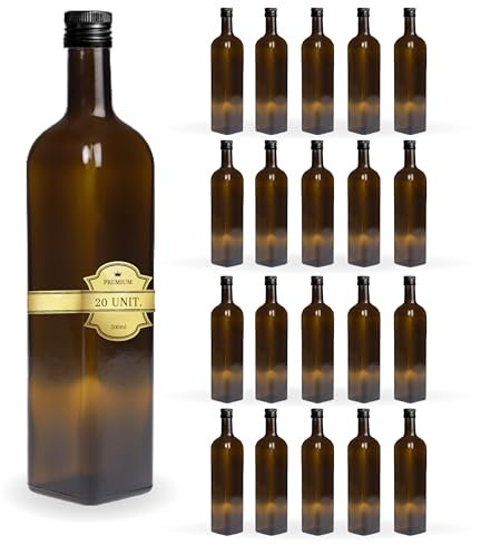 Espirito Rebelde 20 Botellas de Cristal Oscuro 500ml con Tapón de Rosca Negro - Aceite de Oliva, Vinagre, Alcohol, Salsas - Aceitera de Cristal