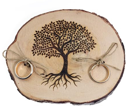 generico Ringhalter Holz Hochzeit Ringhalter Ringhalter Hochzeit Ringhalter mit Baum des Lebens Klassisch (Arizonica Holz 10x12cm)
