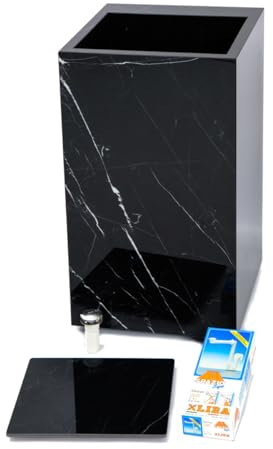 NEW LINE srl Freestanding pedestal washbasin for bathroom, bathroom furniture, Nero Marquinia glossy porcelain stoneware finish complete with siphon for draining, dimen. 50x50x h90 cm