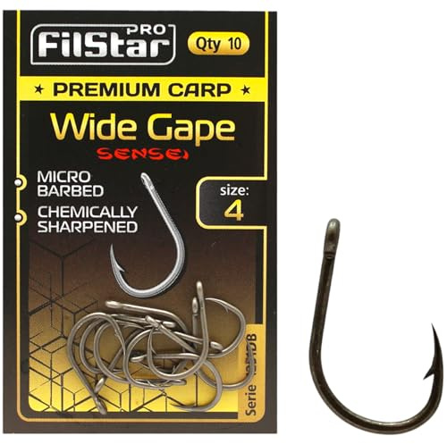 PRO FILSTAR 10 Stück Angelhaken Set mit Wide Gape Größe 4 - Angeln Haken | Karpfenangeln - Angeln Zubehör - Pop Up Boilies Karpfenhaken - Carp Fishing Hooks - Angelzubehör - Karpfen Rigs