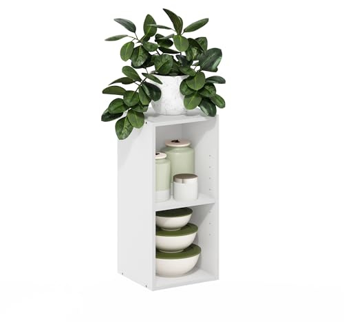 Furinno Fulda 2-stufiges, platzsparendes Aufbewahrungsregal, Bücherregal, 25 cm Breite, Weiß