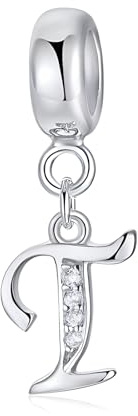 Symretie Damen 925 Sterling Silber Initial Charms Anhänger Buchstaben A-Z Silberner Anhänger Kompatibel mit Europäischen Armbänder und Halskette