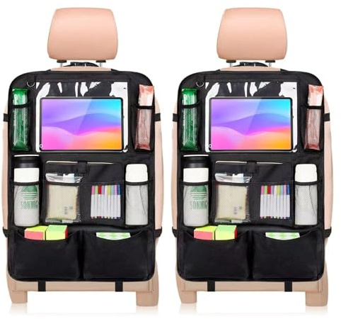 YooGoal Car Seat Organizer, 2 Pack Backseat Car Organizer for Kids, Car Back Seat Protector Car Travel Accessories with Pad Tablet Holder and 9 Storage Pockets, Black