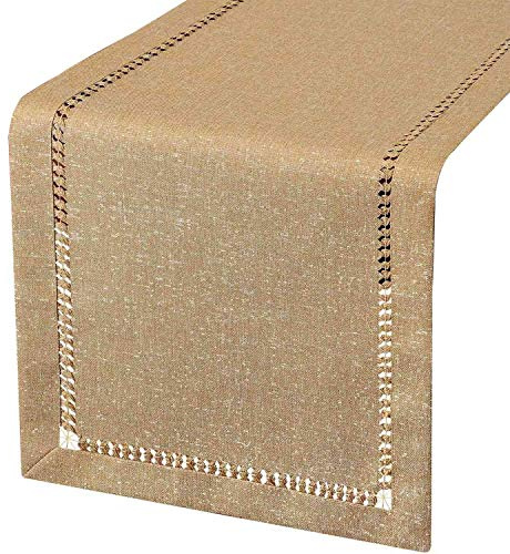 Biwwubik Pañuelos de mesa de comedor cosidos a mano, tela de cómoda, hilo plateado entrelazado (beige oscuro, 12 x 72 paño de mesa)